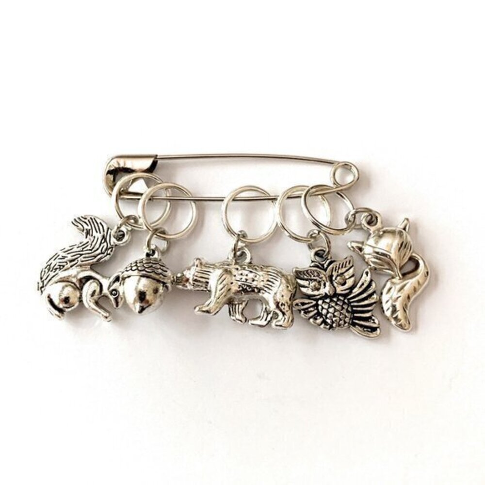 Woodland Stitch Markers for Knitting on Metal Snag Free Rings Handmade in USA